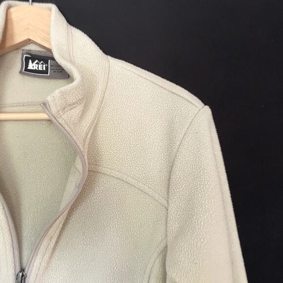 REI cream full zip fleece sweater jacket FLAWS women's size XS with pockets - Picture 2 of 7